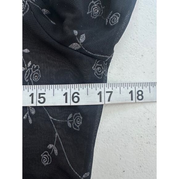 Vintage Womens Sheer Button Front Top Size L Black Y2K Whimsigoth Floral Grunge - Picture 11 of 14